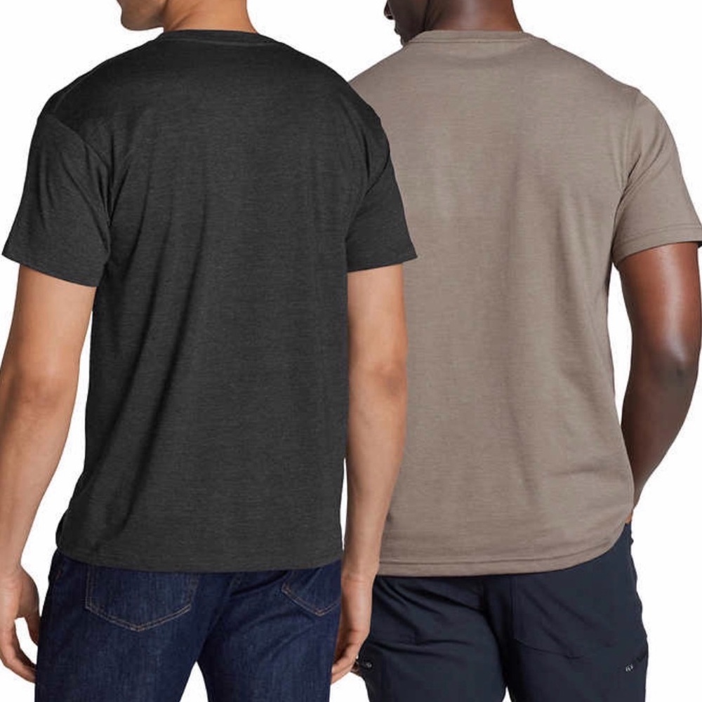 EDDIE BAUER Mens T Shirt 2 Pack SMALL Gray Logo ‘TIES & FLIES’ & Brown Solid NEW - Picture 2 of 2